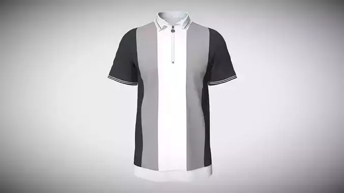 MENS HALF-ZIP STRIPED POLO T-SHIRT In Low Poly