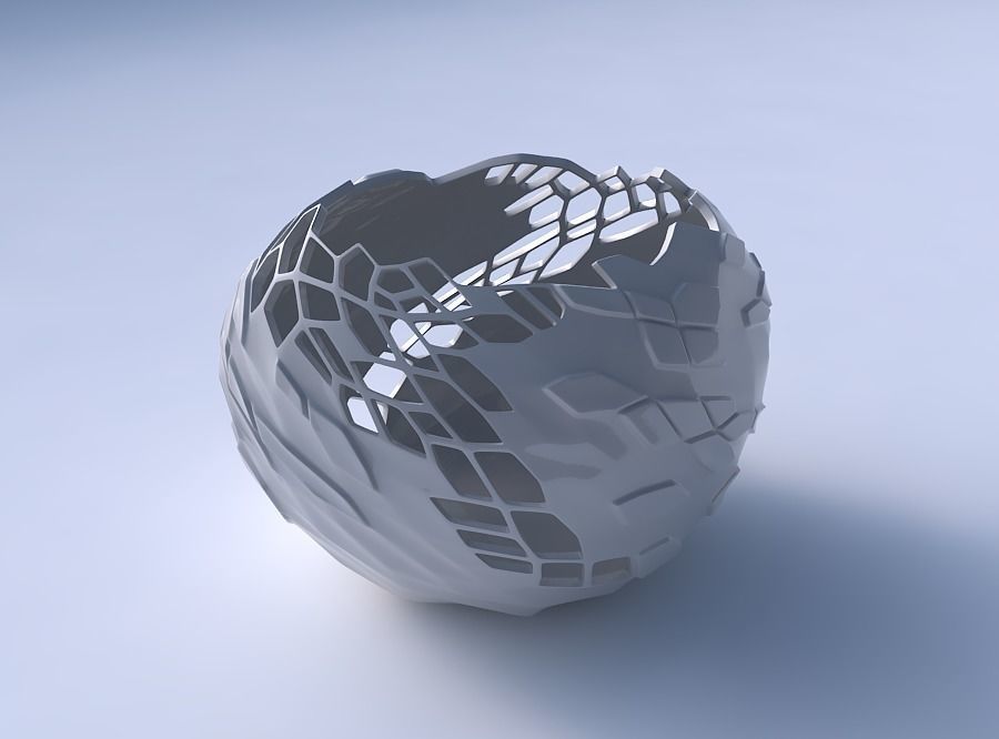 Bowl compressed 2 with twisted reptile skin with holes 3D print model_3