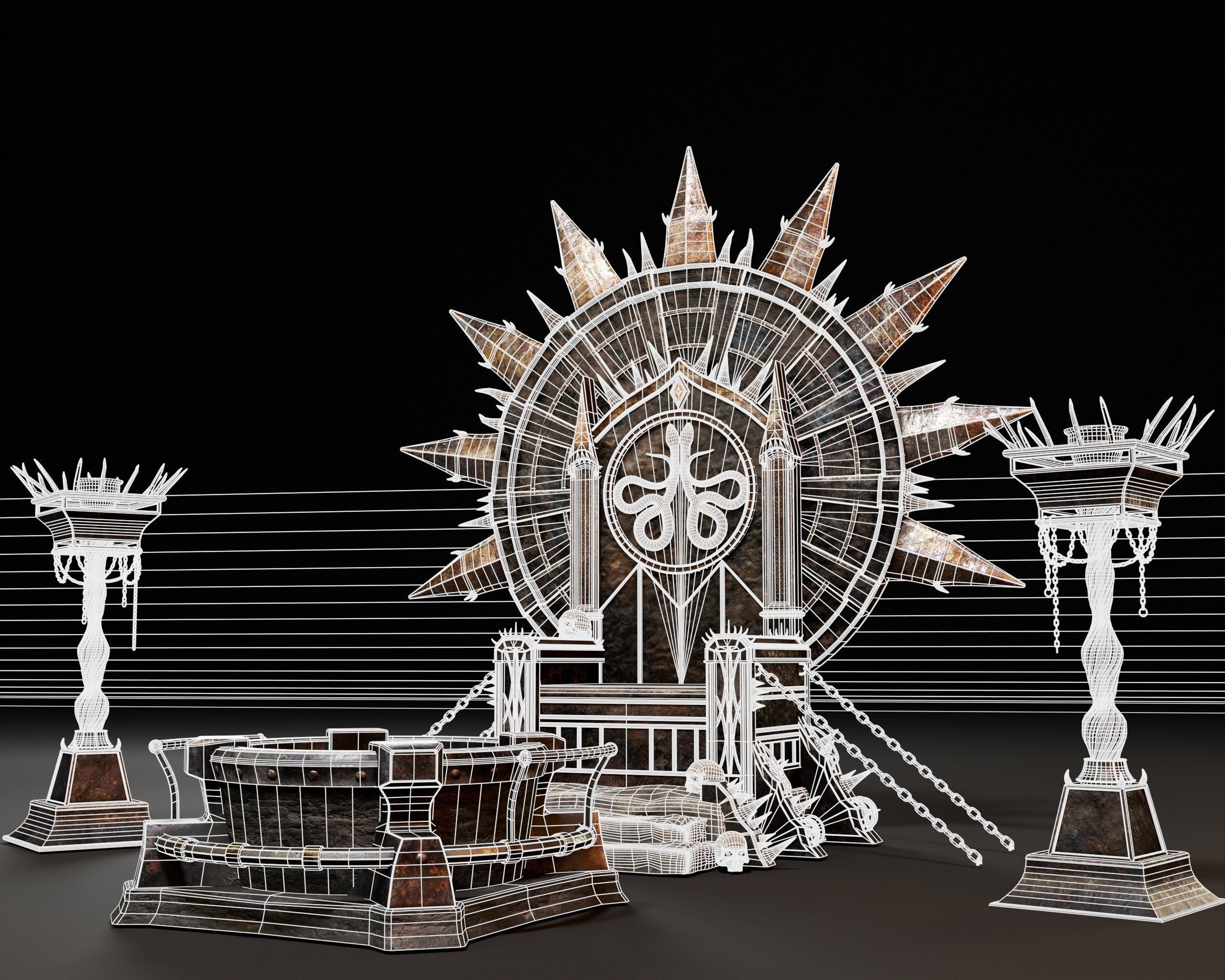 Dark Throne Room Pack 3D Model Collection_11
