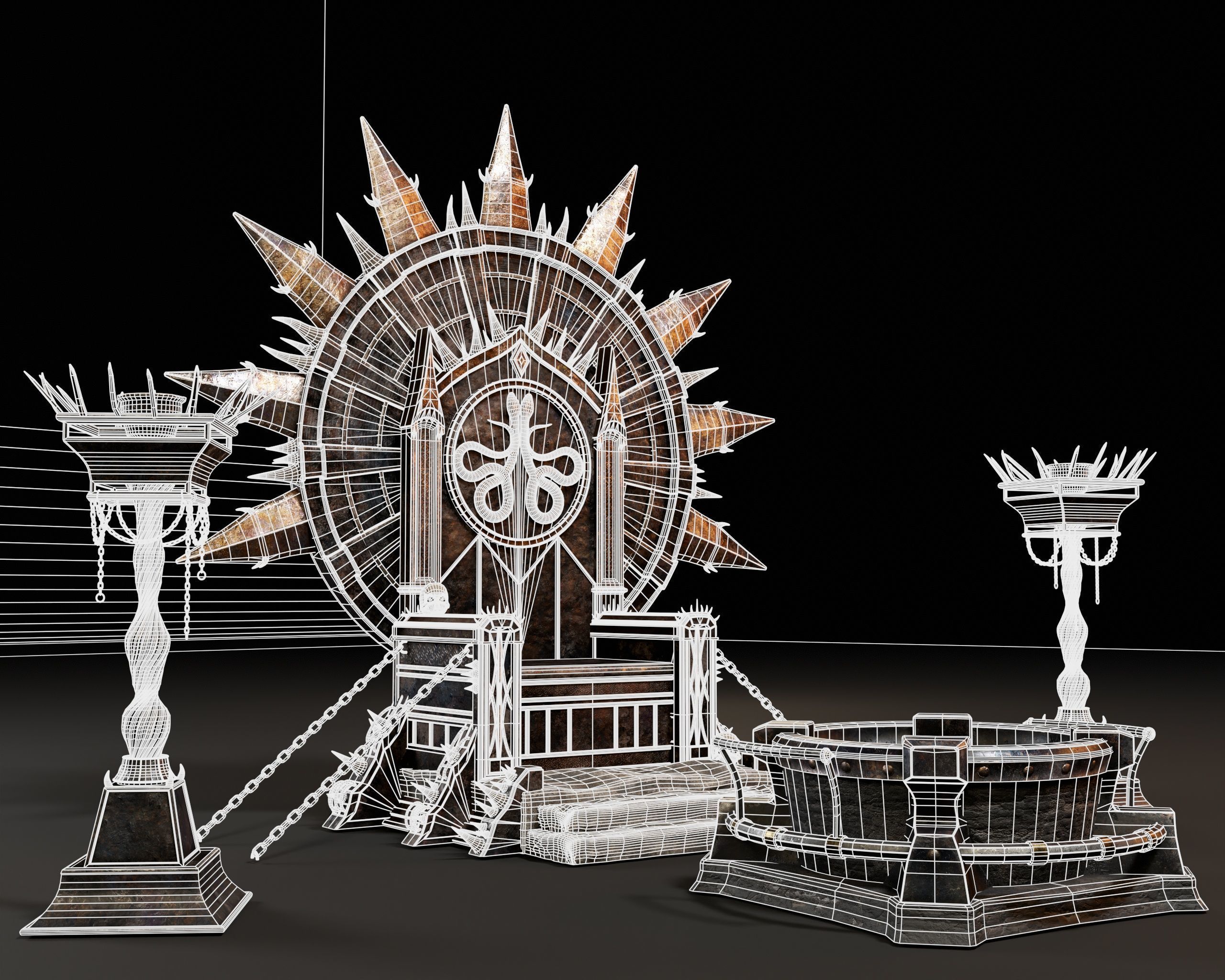 Dark Throne Room Pack 3D Model Collection_9