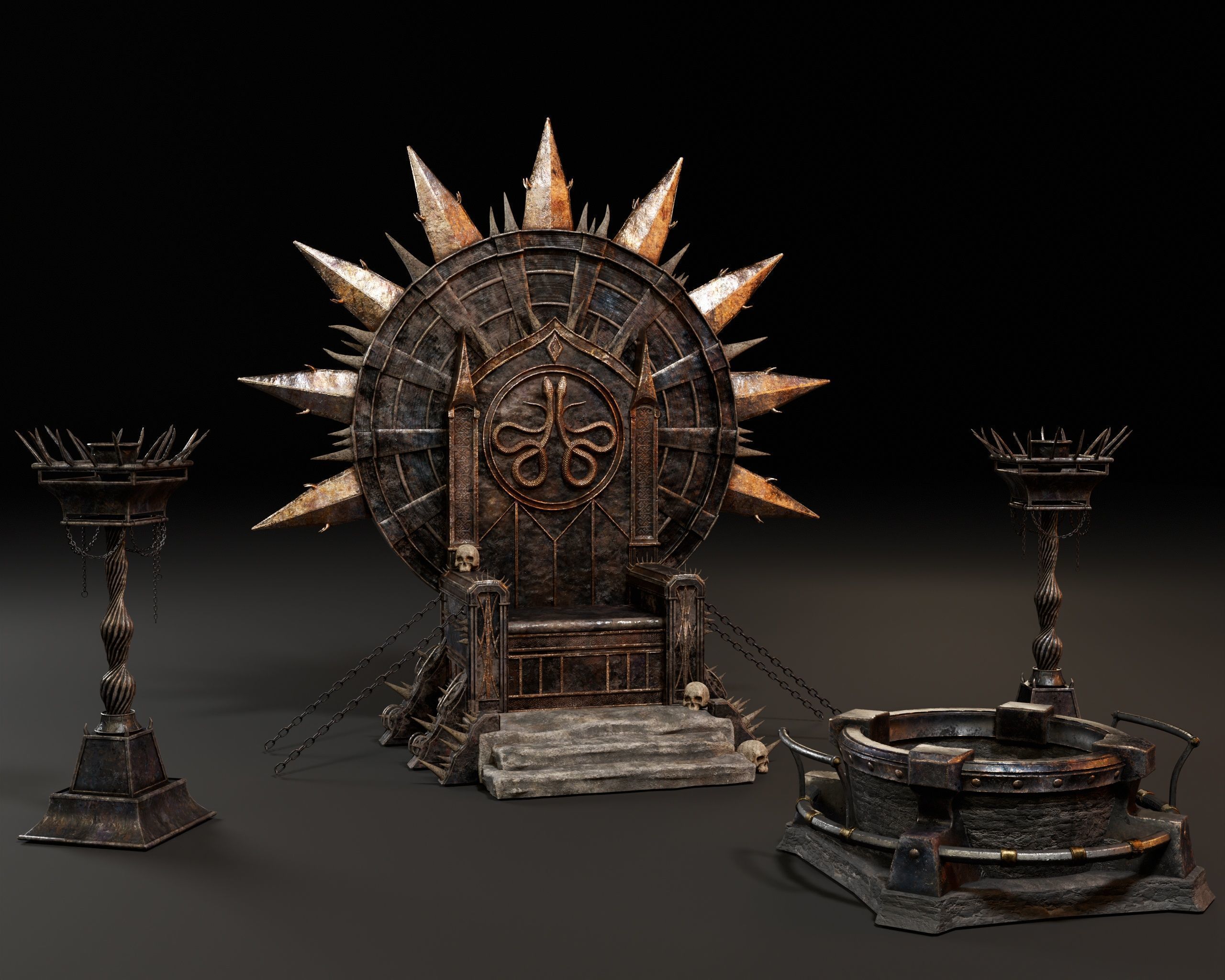 Dark Throne Room Pack 3D Model Collection_4