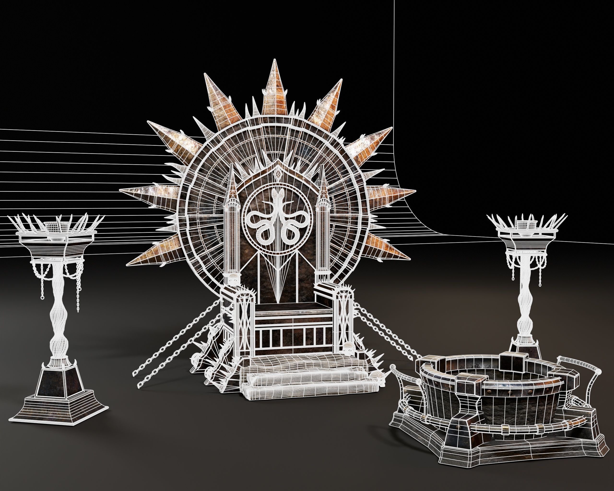 Dark Throne Room Pack 3D Model Collection_5