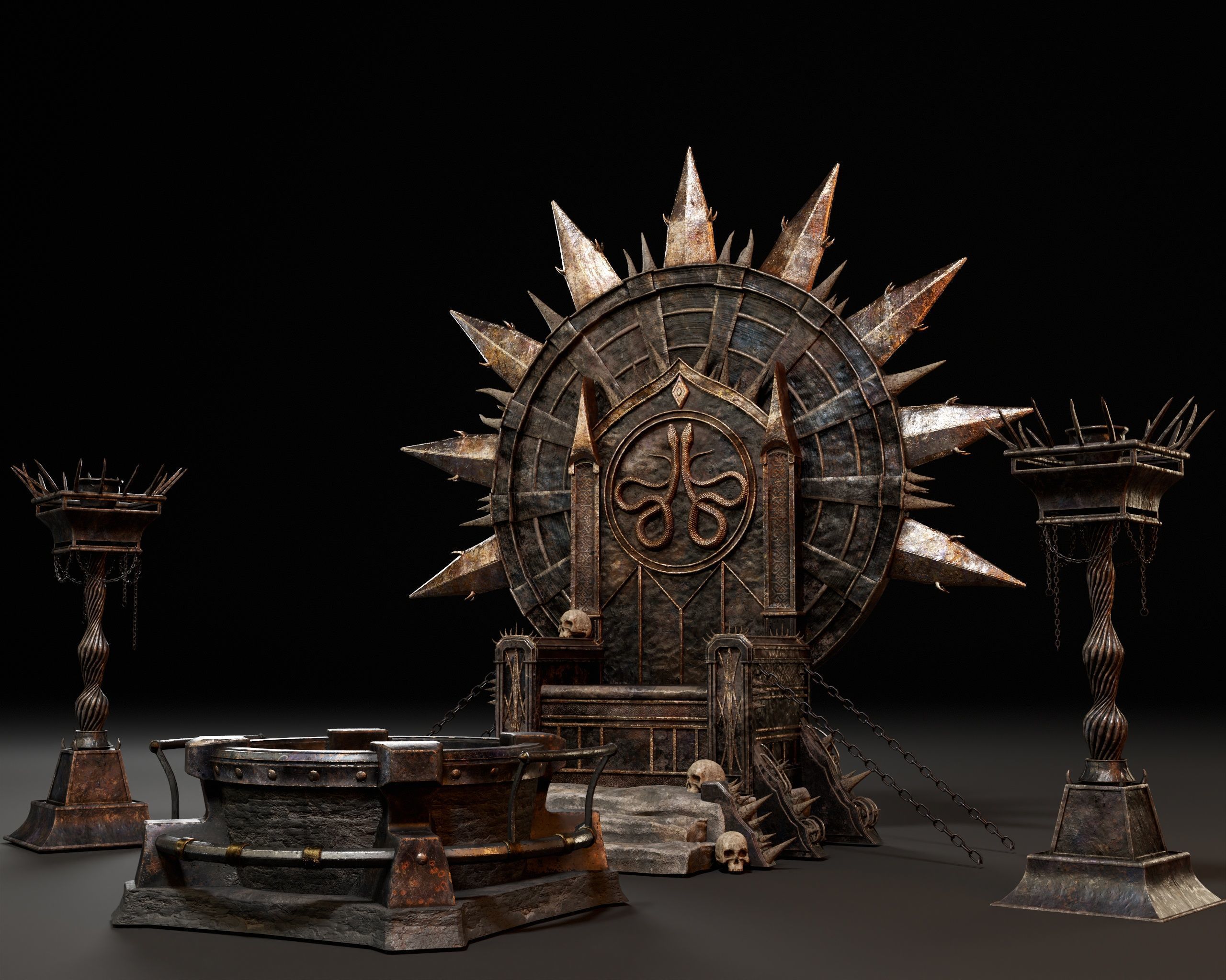 Dark Throne Room Pack 3D Model Collection_10