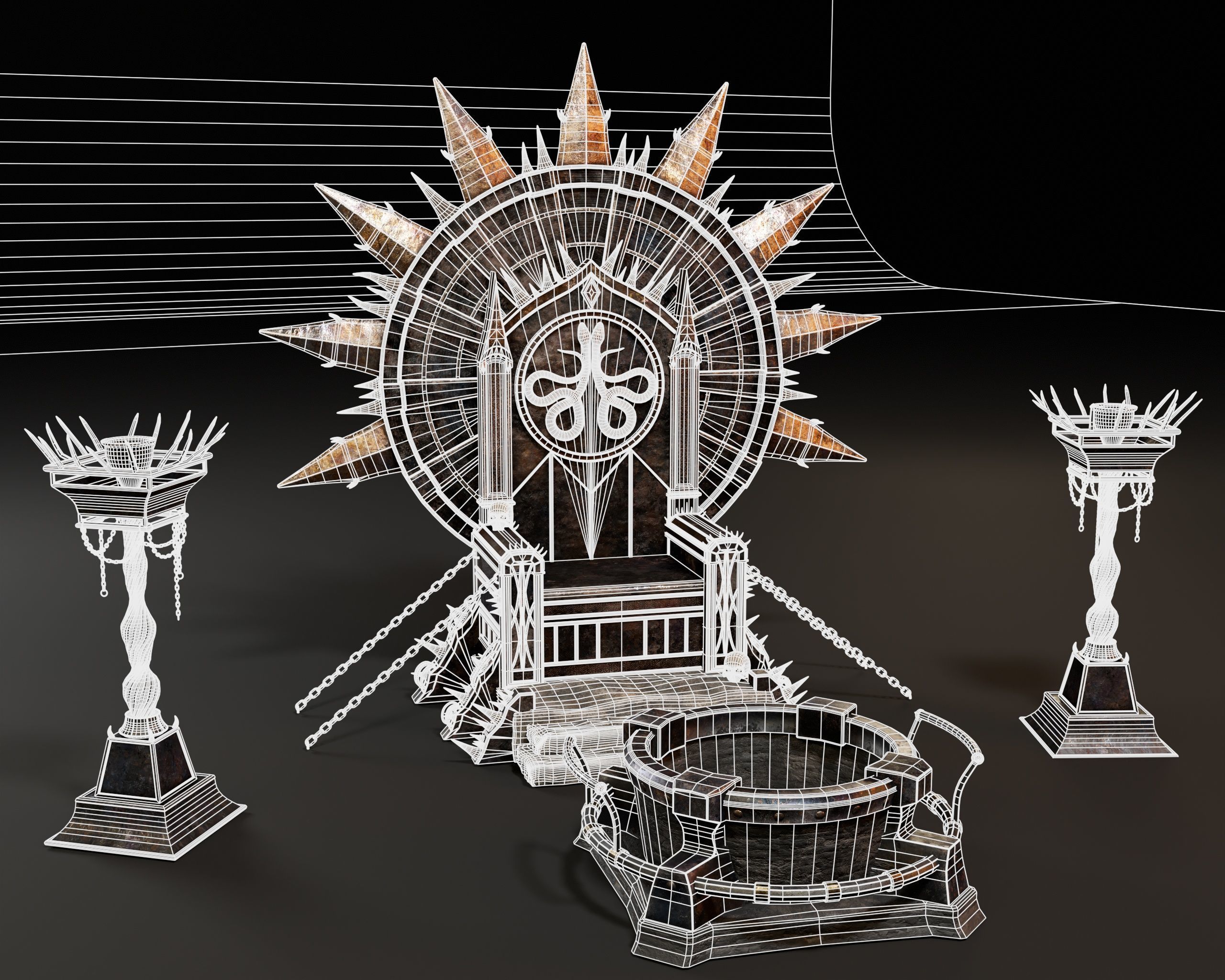 Dark Throne Room Pack 3D Model Collection_7