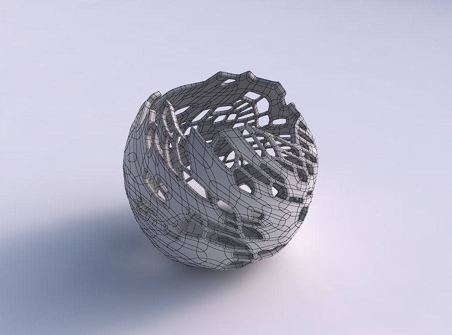 Bowl compressed and twisted with organic skin with holes 3D print model_5