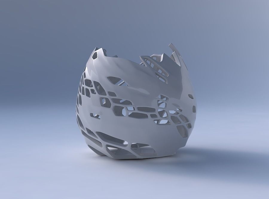 Bowl compressed and twisted with organic skin with holes 3D print model_4