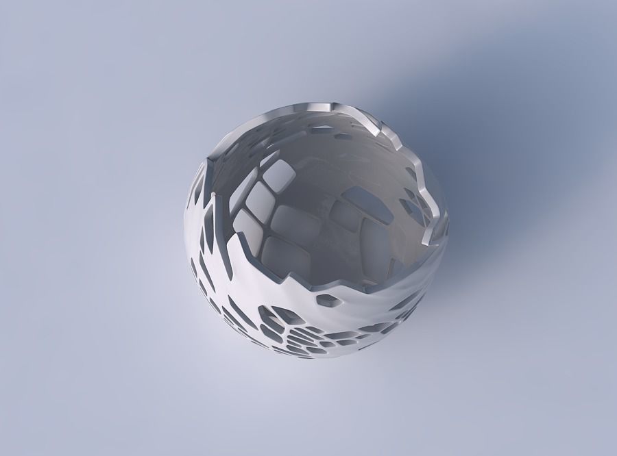 Bowl compressed and twisted with organic skin with holes 3D print model_2