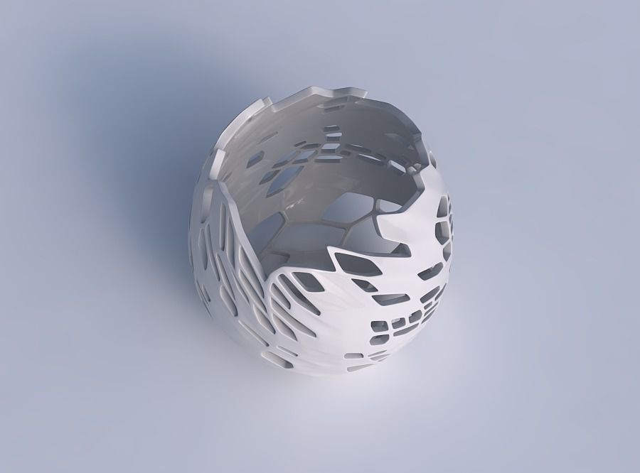 Bowl compressed and twisted with organic skin with holes 3D print model_1