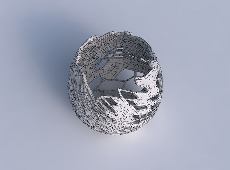 Bowl compressed and twisted with organic skin with holes 3D print model_6