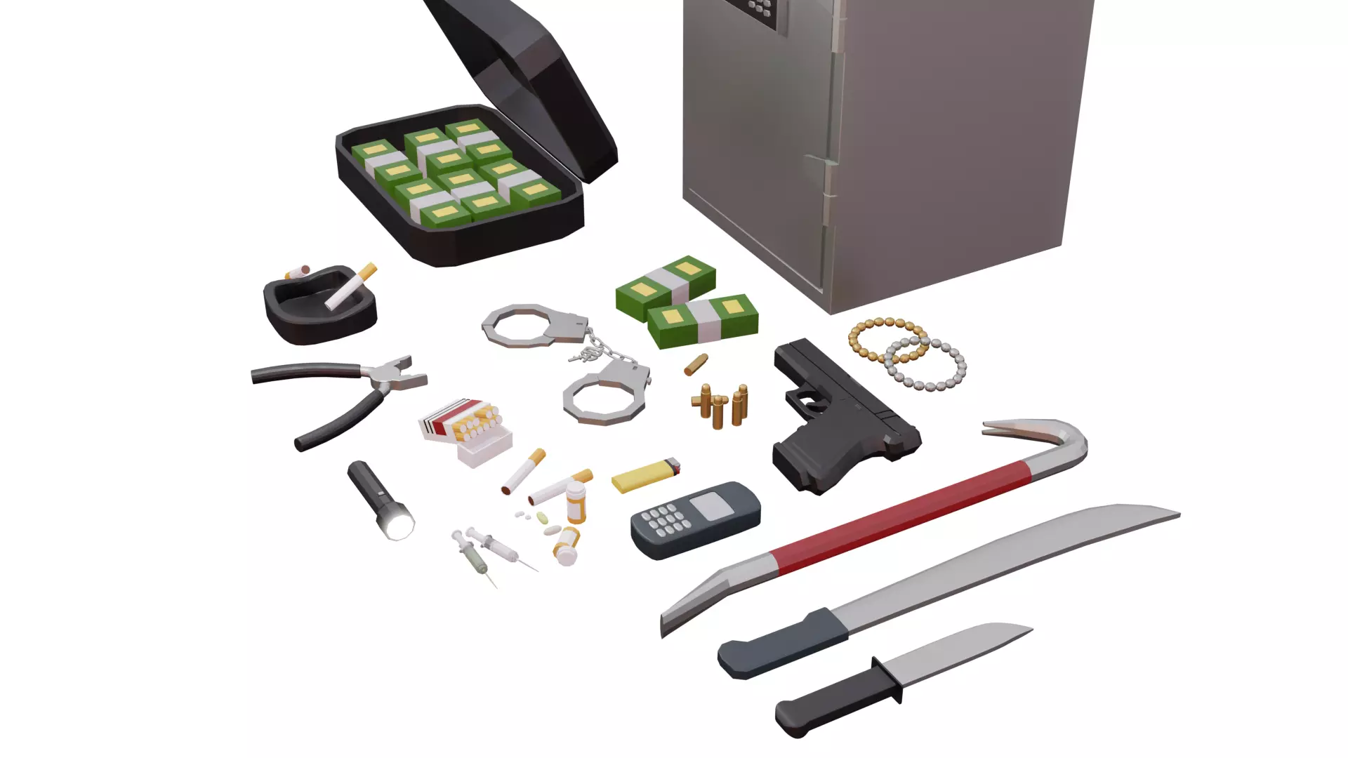 24 MORE objects gameready CRIMINAL PACK Low-poly 3D model
