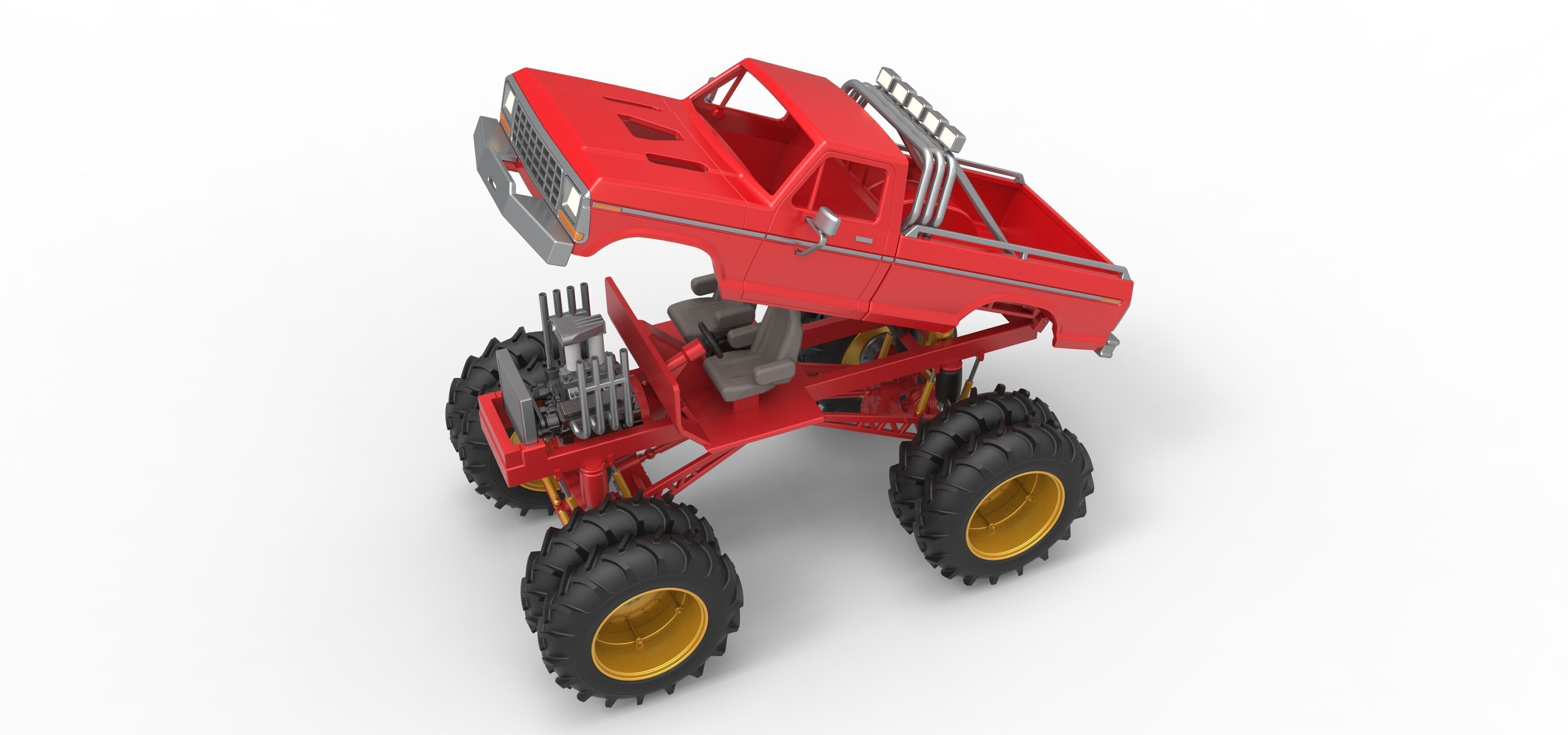 Vintage Monster Truck with double wheels Scale 1 to 25 3D print model_19