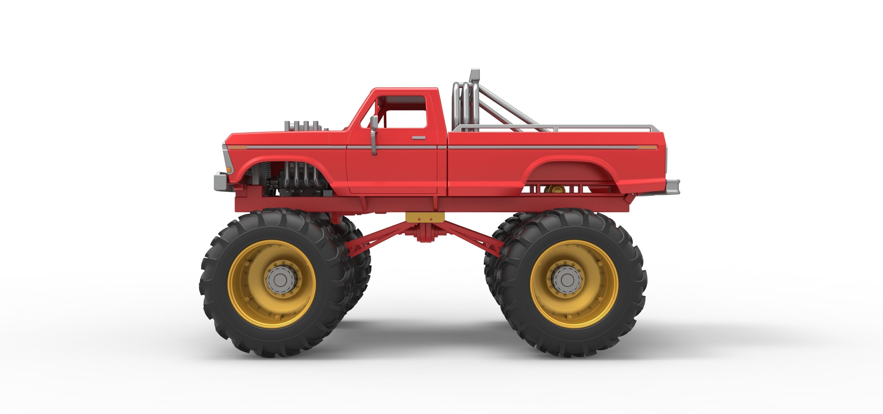 Vintage Monster Truck with double wheels Scale 1 to 25 3D print model_9