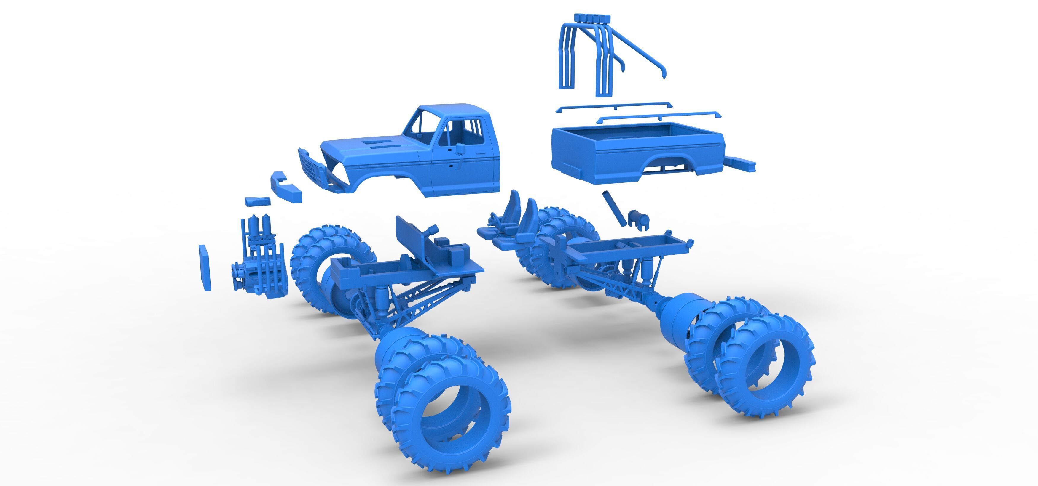 Vintage Monster Truck with double wheels Scale 1 to 25 3D print model_48