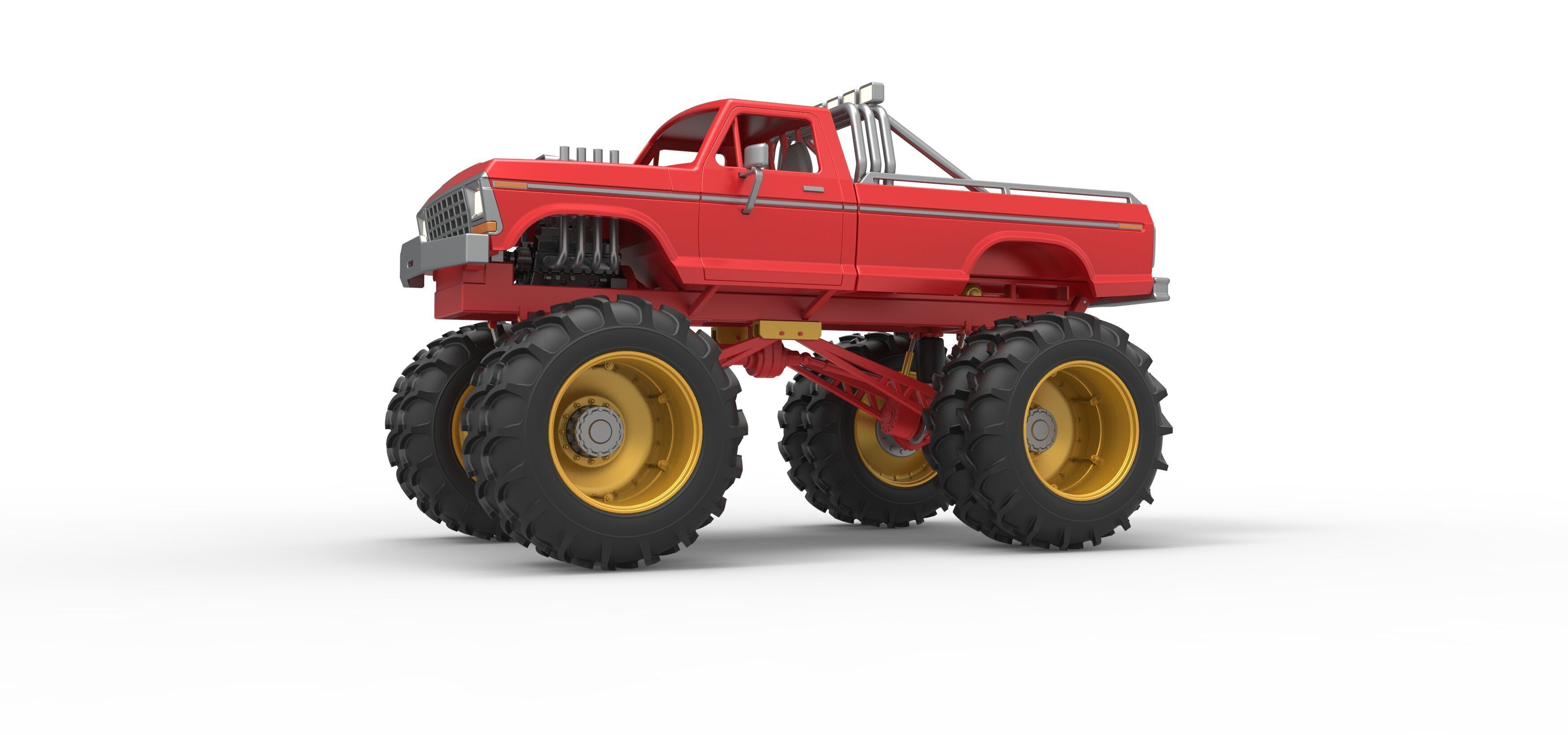 Vintage Monster Truck with double wheels Scale 1 to 25 3D print model_2