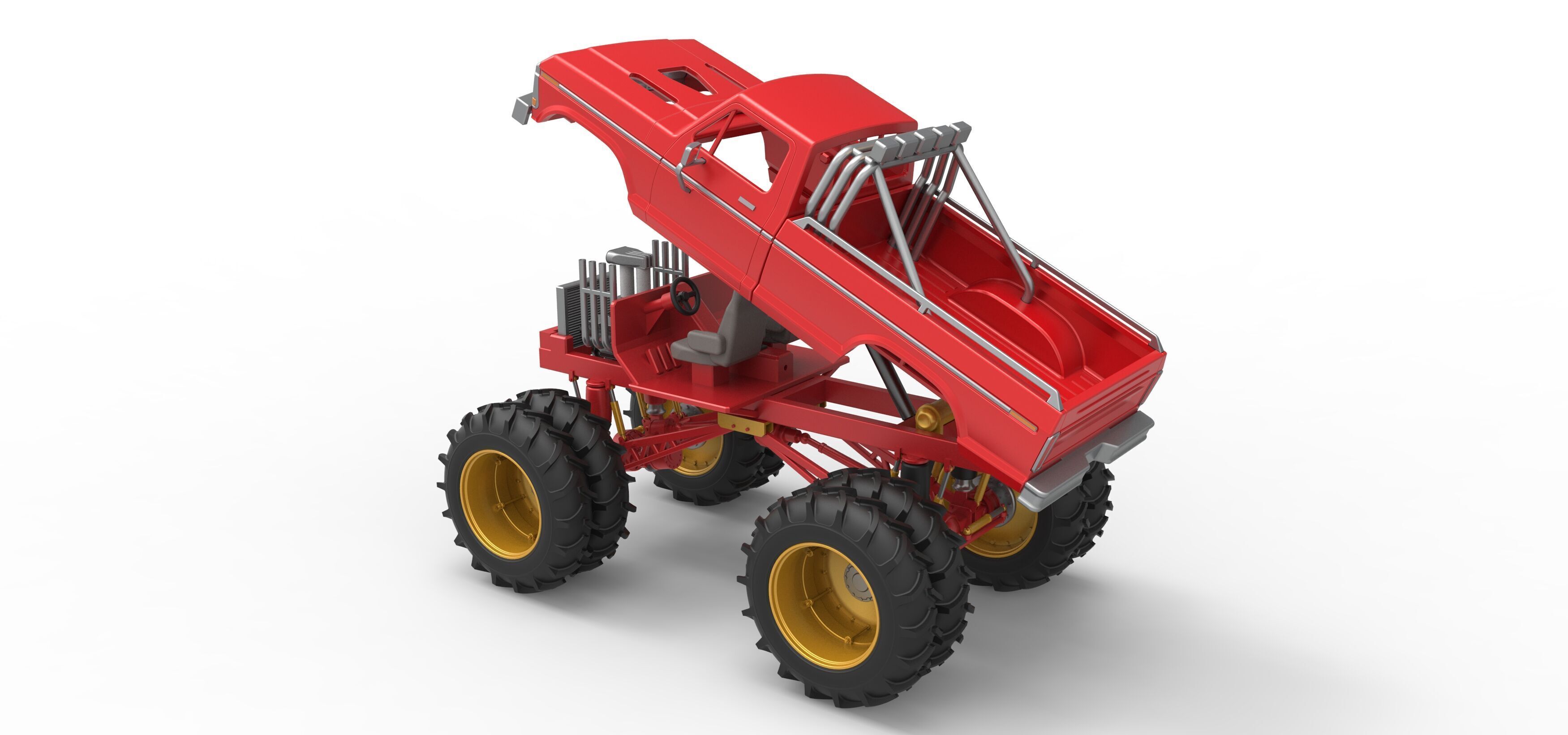 Vintage Monster Truck with double wheels Scale 1 to 25 3D print model_24
