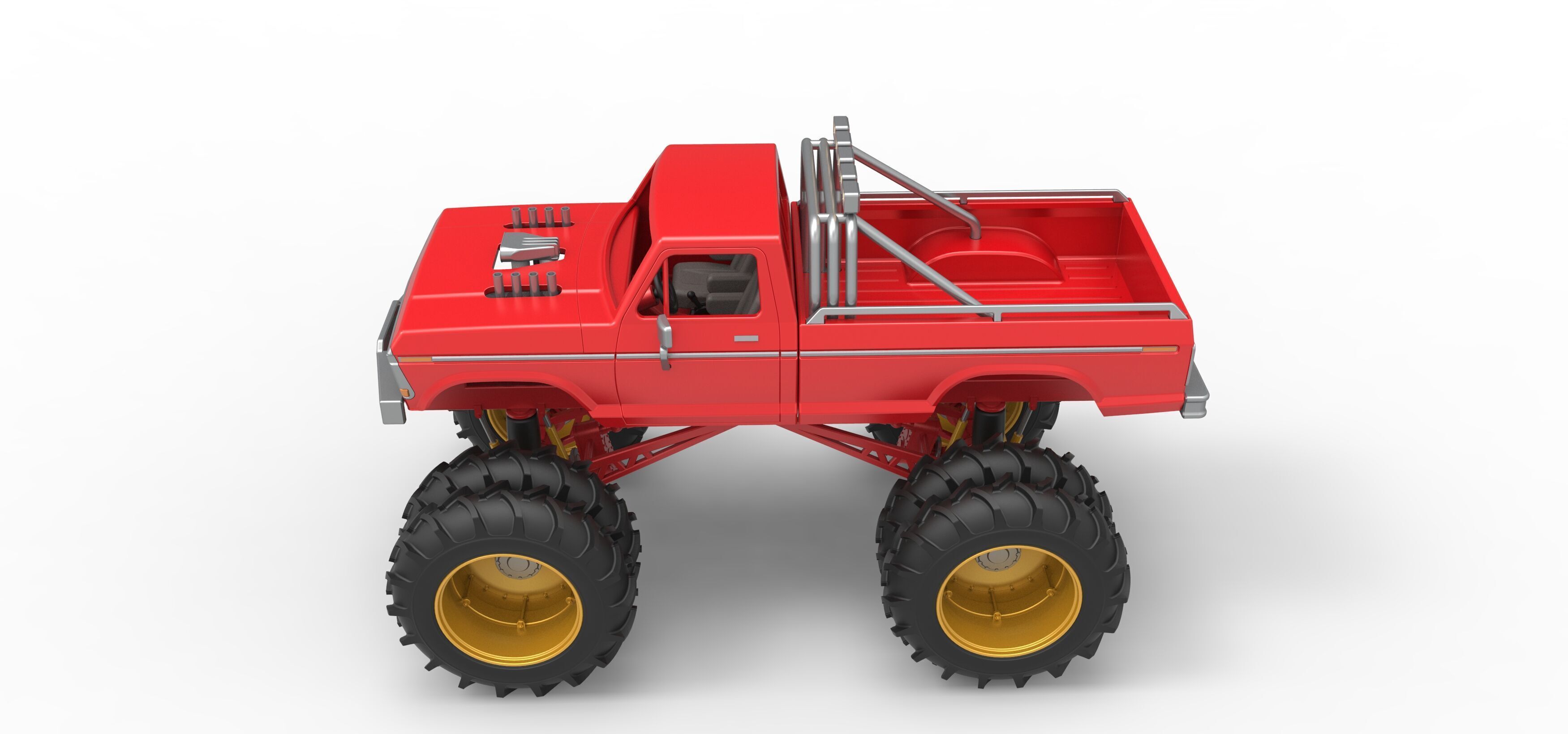 Vintage Monster Truck with double wheels Scale 1 to 25 3D print model_10