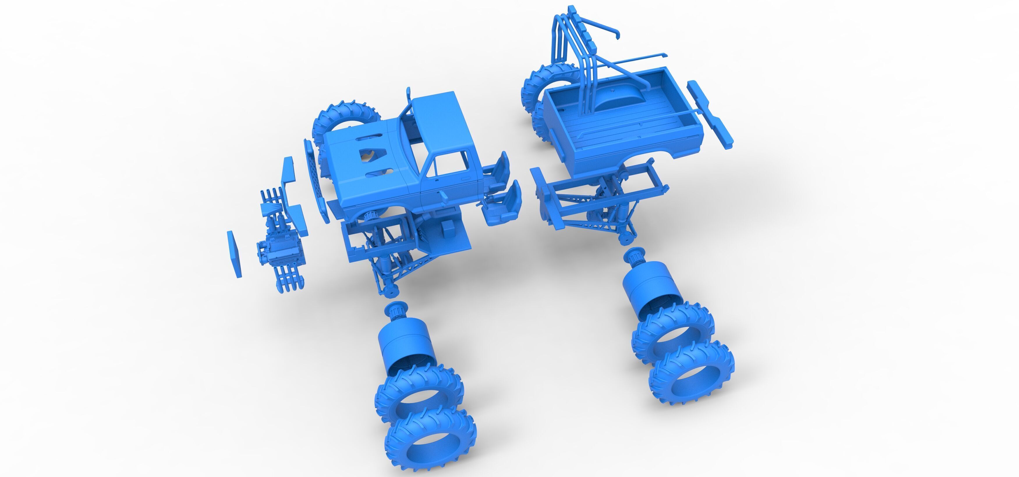 Vintage Monster Truck with double wheels Scale 1 to 25 3D print model_49