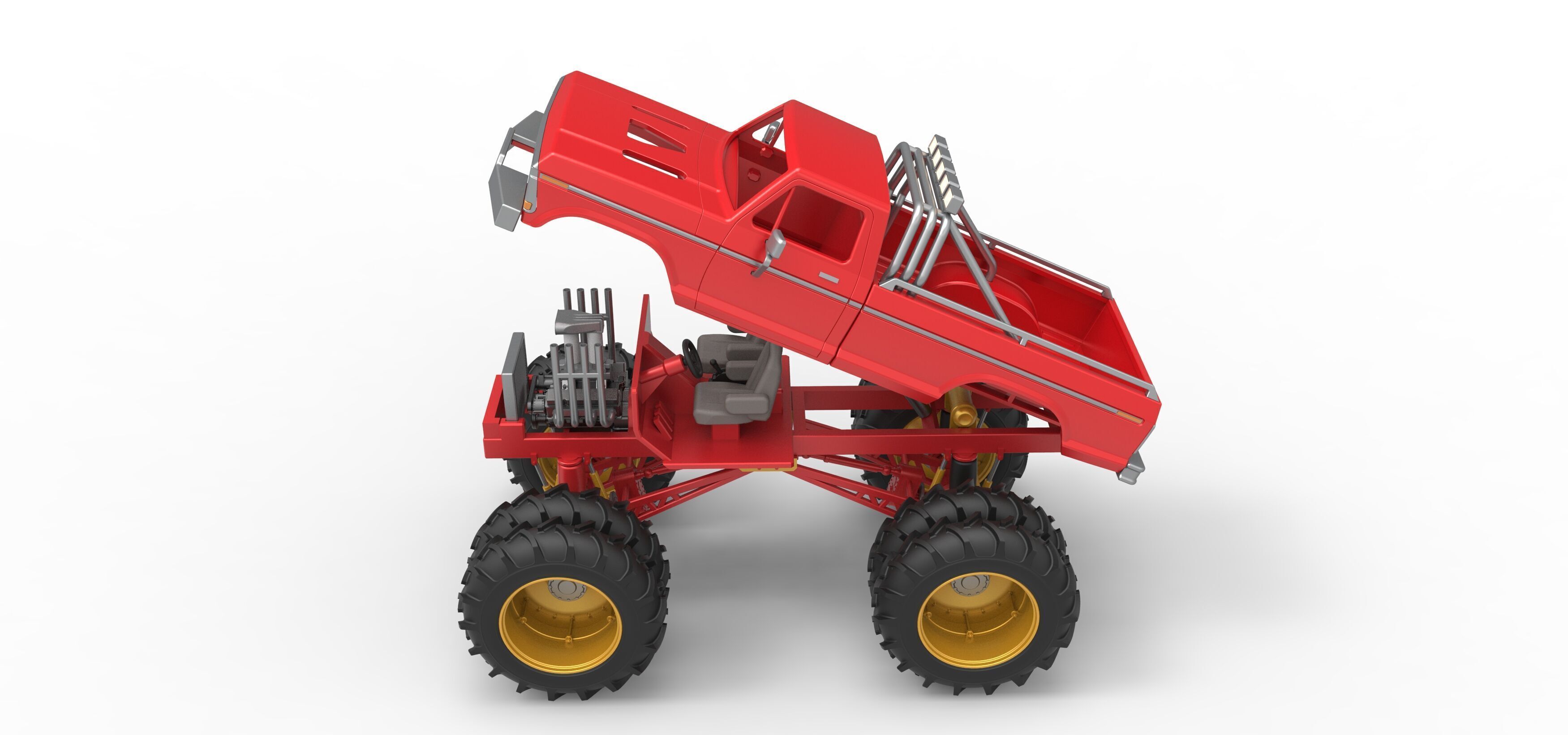 Vintage Monster Truck with double wheels Scale 1 to 25 3D print model_23