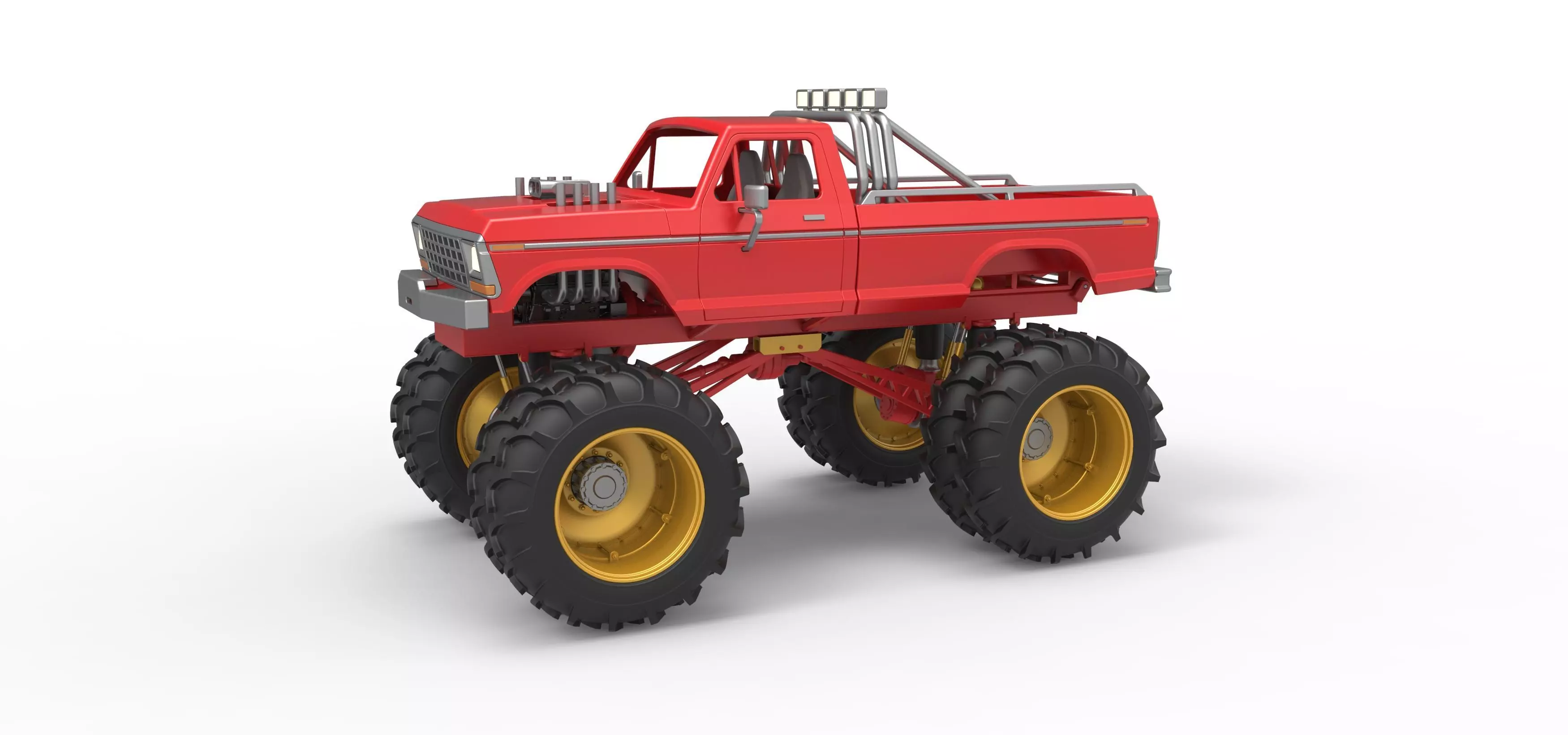 Vintage Monster Truck with double wheels Scale 1 to 25 3D print model_0