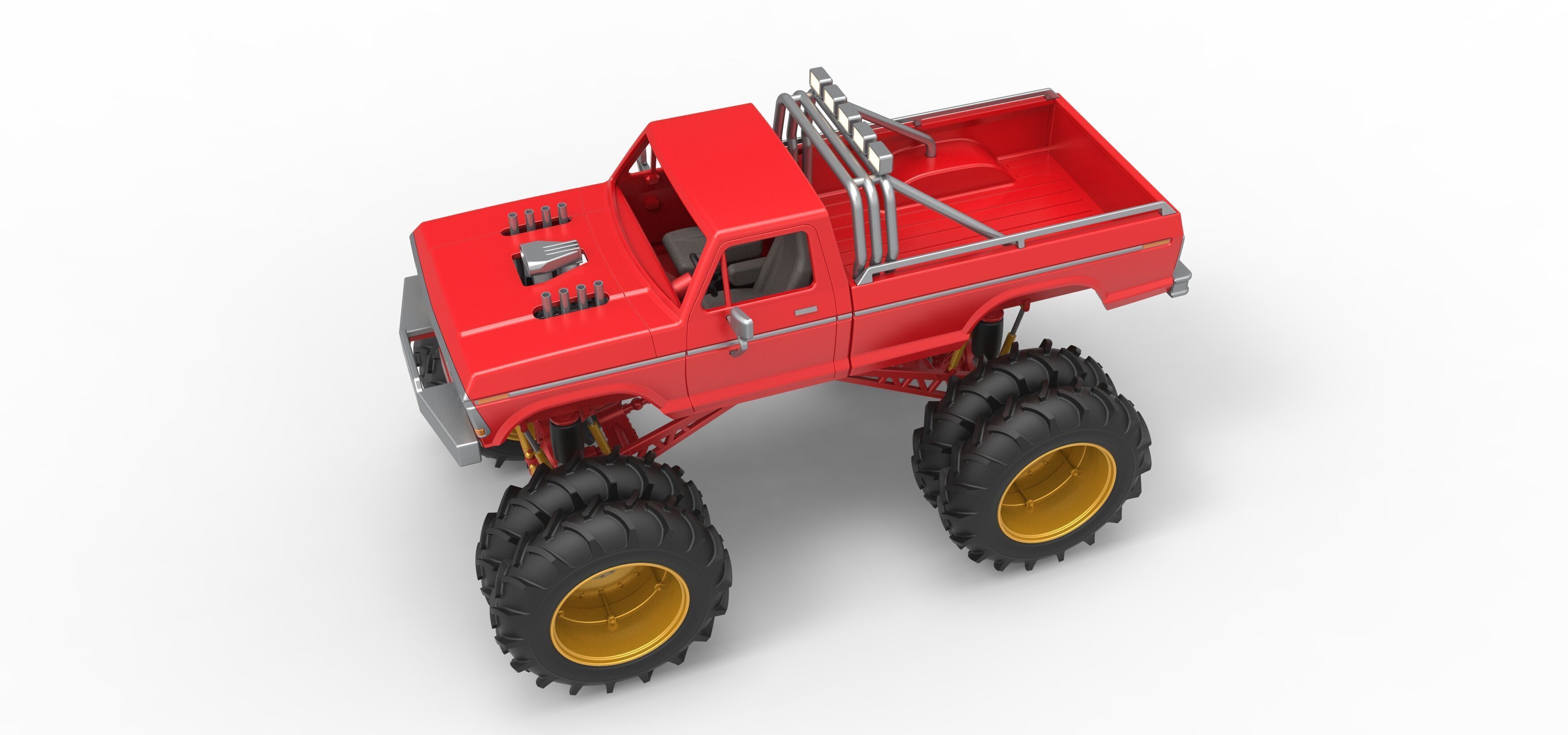 Vintage Monster Truck with double wheels Scale 1 to 25 3D print model_4