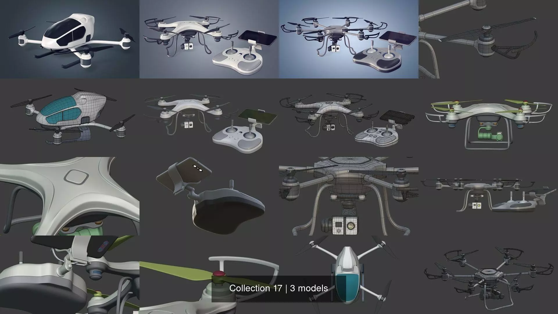 Generic Drones - Quadcopter - Hexacopter - Taxi 3D Model Collection_0