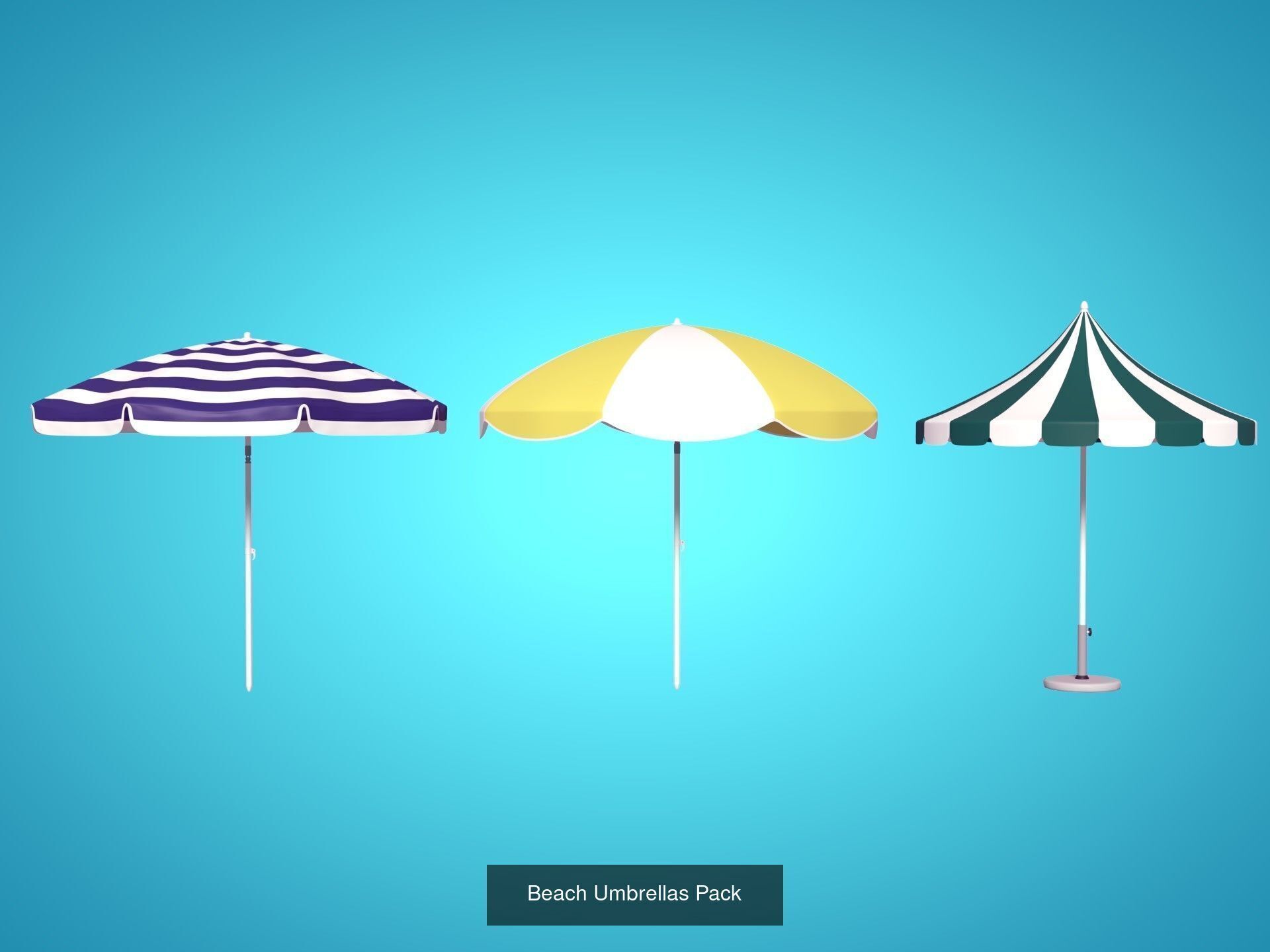 Patio - Deck Umbrella - Beach Parasol 3D Model Collection_3