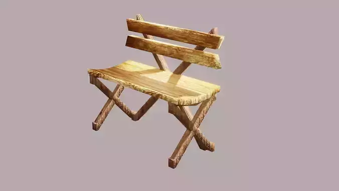 wooden low poly bench for parks