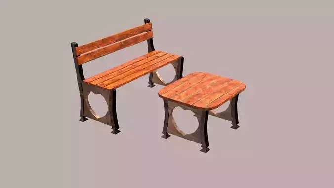 Stylized Low Poly Bench Model for Games VR and Animations Low-poly 3D model