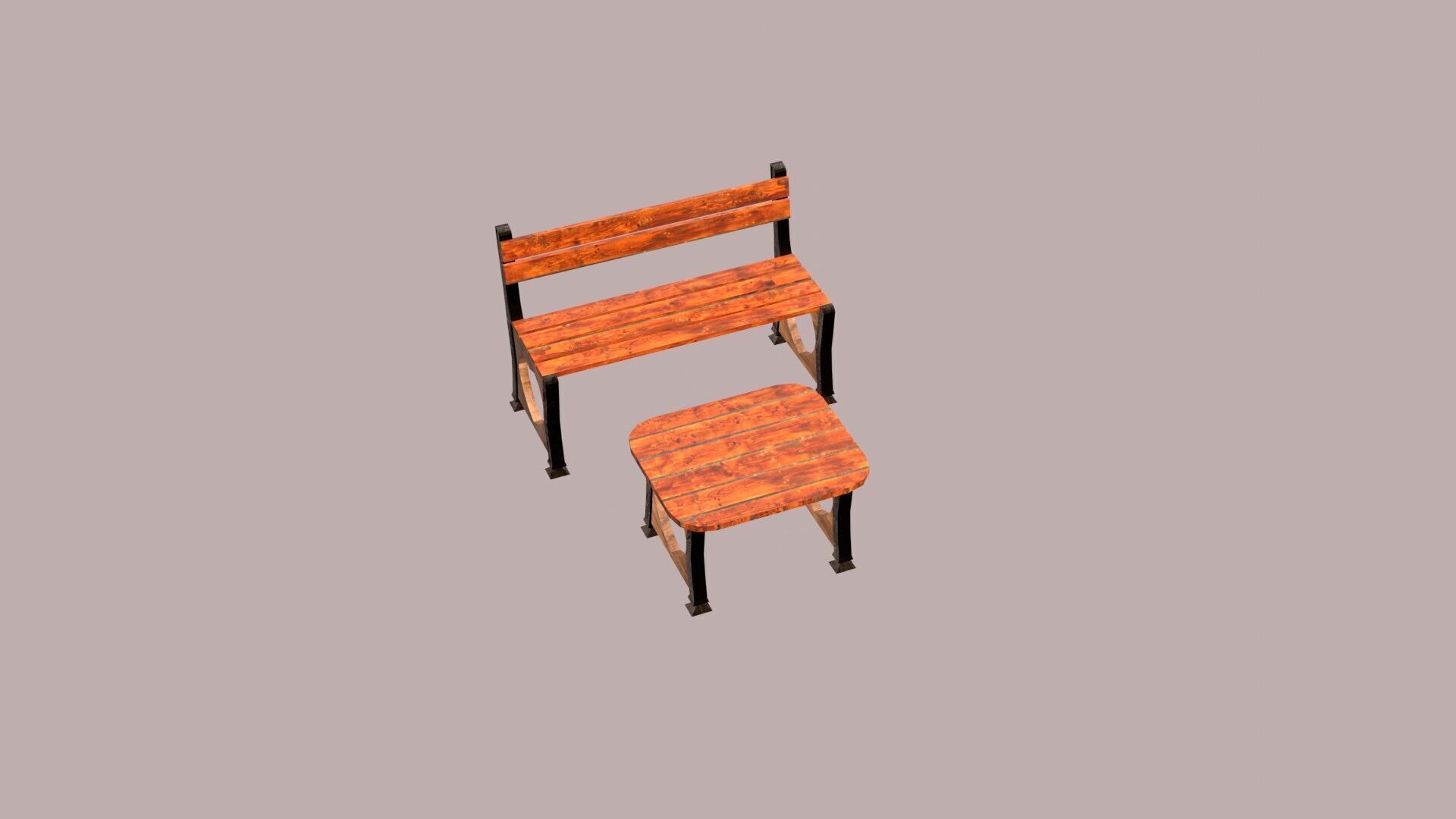 Stylized Low Poly Bench Model for Games VR and Animations Low-poly 3D model_10