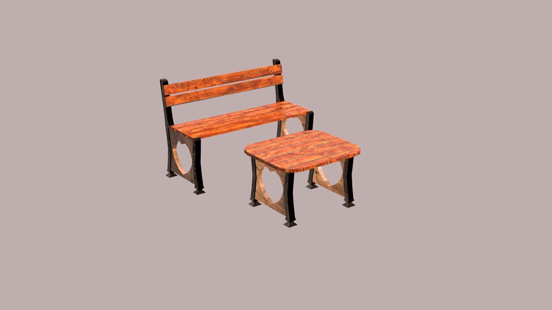 Stylized Low Poly Bench Model for Games VR and Animations Low-poly 3D model_12