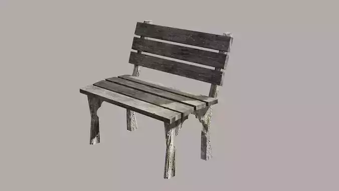 Realistic Low Poly Wooden Bench 3D Asset Outdoor Environments
