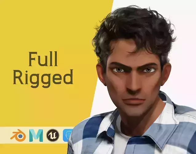 Intense Rugged Look Rigged Stylized Toon 3D Male Character Low-poly 3D model Intense Rugged Look Rigged Stylized Toon 3D Male Character Low-poly 3D model