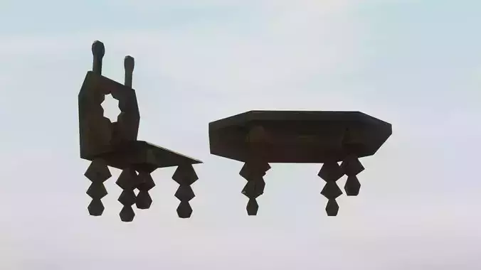 Low Poly Chair and Table Set 3D Model for Scenes