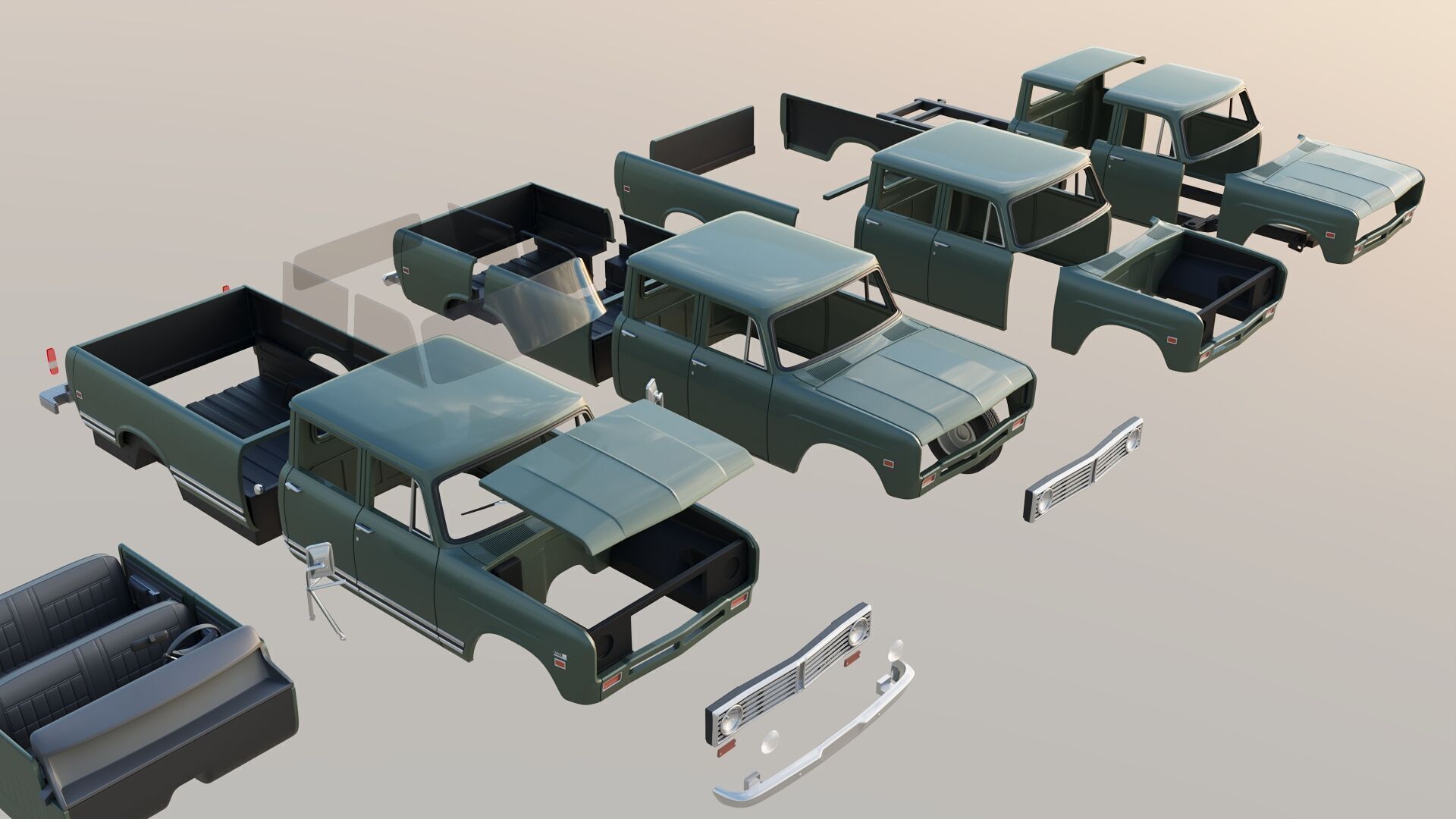 International Pickup Crew Cab 1972 3D print model_23