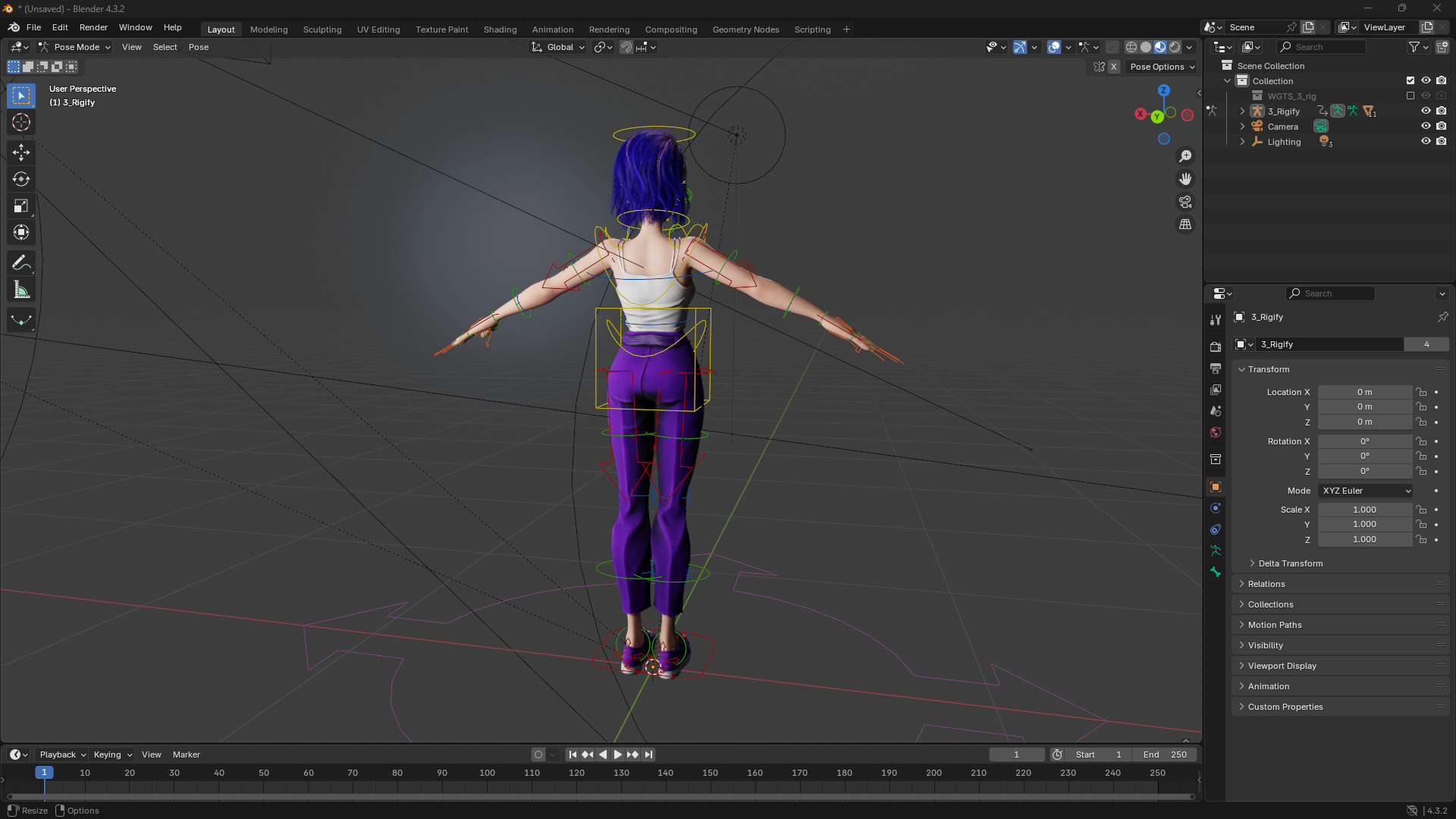 Purple Hair Rigged Stylized 3D Girl with Vibrant Hair Low-poly 3D model_16
