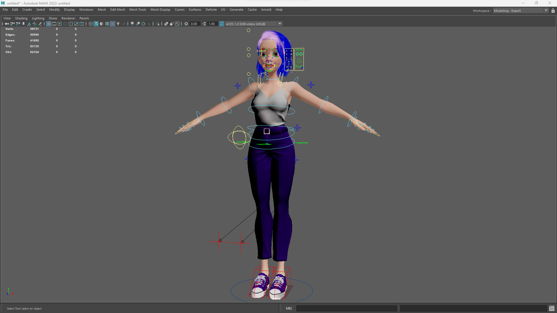 Purple Hair Rigged Stylized 3D Girl with Vibrant Hair Low-poly 3D model_19