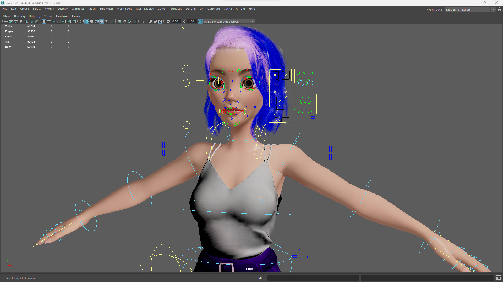 Purple Hair Rigged Stylized 3D Girl with Vibrant Hair Low-poly 3D model_18