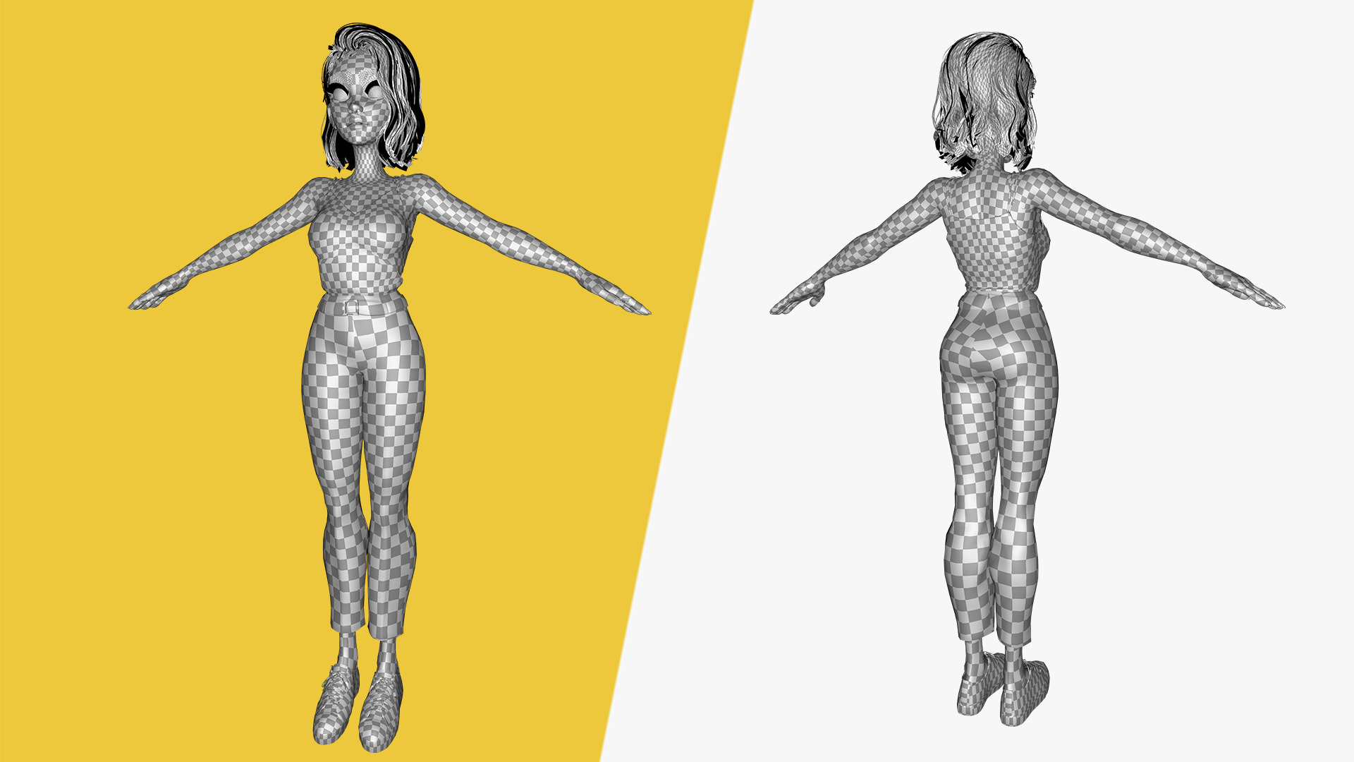 Purple Hair Rigged Stylized 3D Girl with Vibrant Hair Low-poly 3D model_25