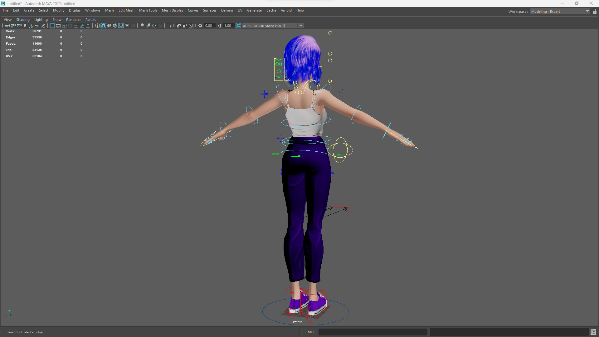 Purple Hair Rigged Stylized 3D Girl with Vibrant Hair Low-poly 3D model_20