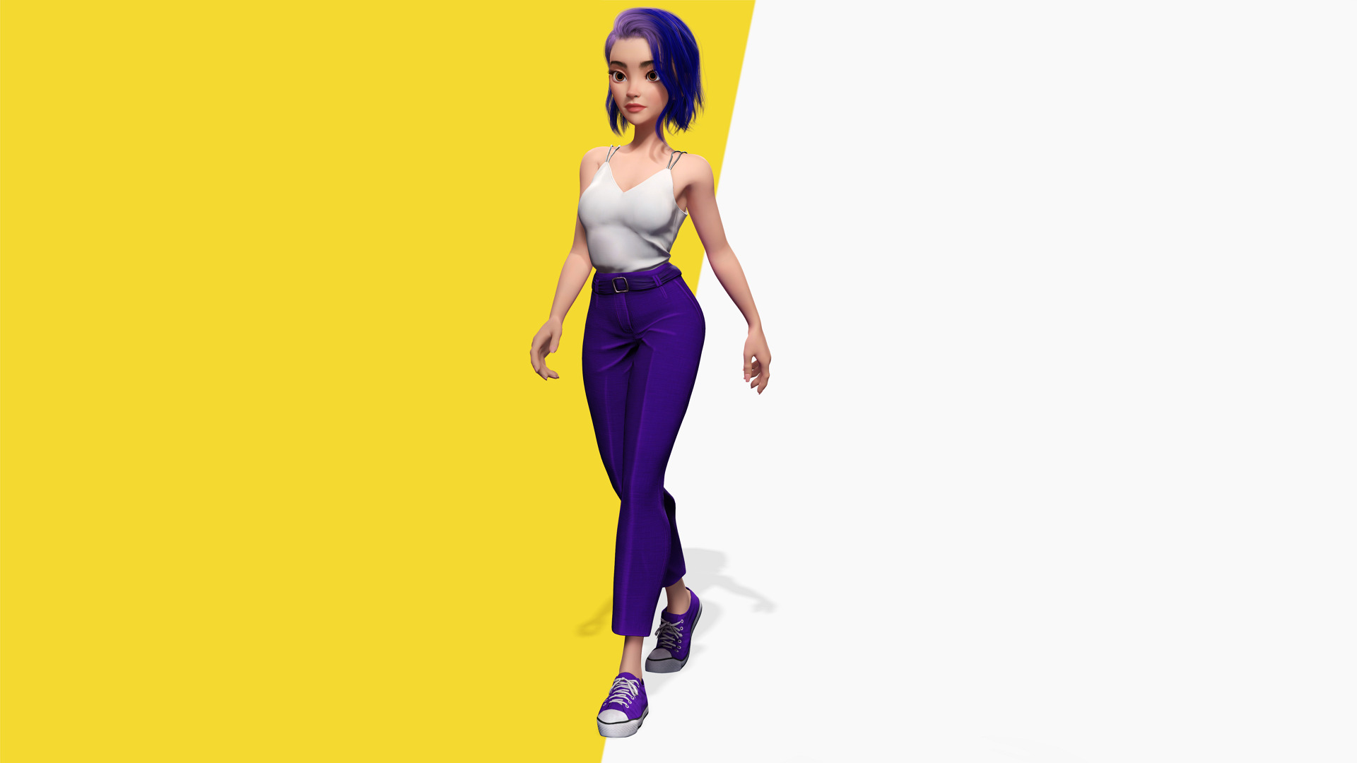 Purple Hair Rigged Stylized 3D Girl with Vibrant Hair Low-poly 3D model_9