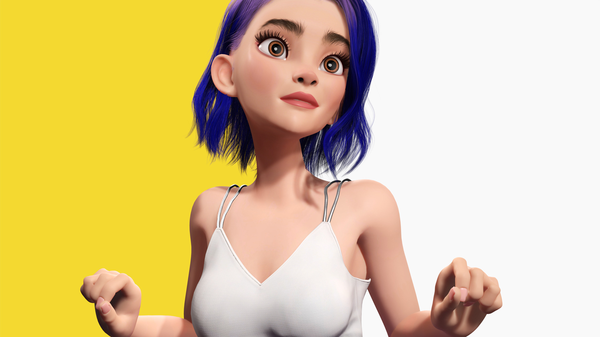 Purple Hair Rigged Stylized 3D Girl with Vibrant Hair Low-poly 3D model_11
