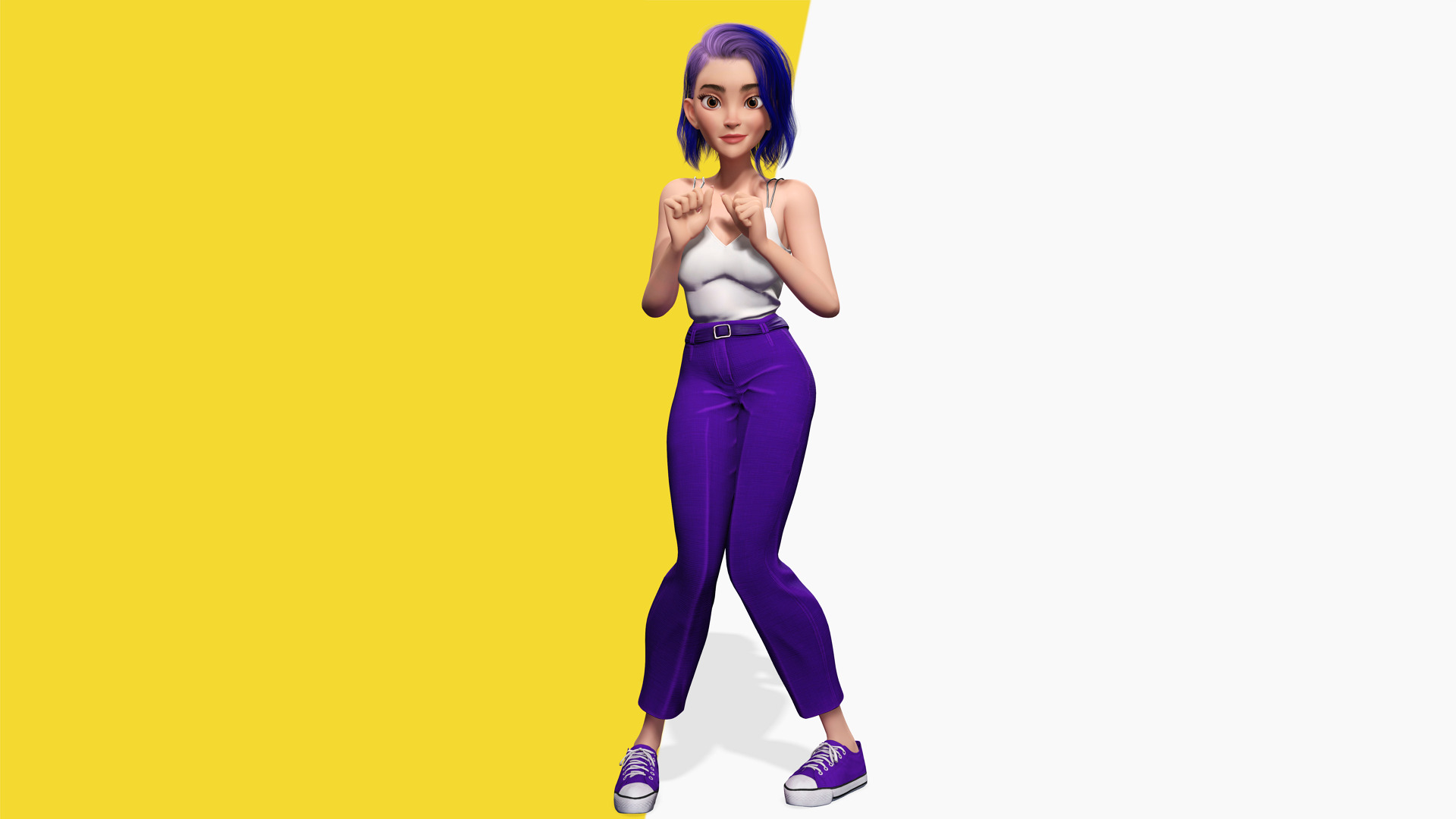 Purple Hair Rigged Stylized 3D Girl with Vibrant Hair Low-poly 3D model_3