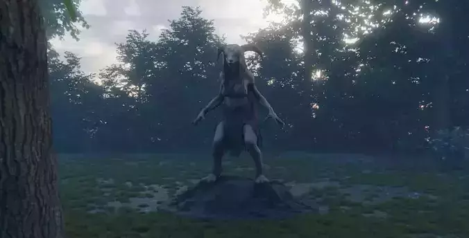 Dark Sorceress with Animalistic Features on a Rocky Surface Low-poly 3D model
