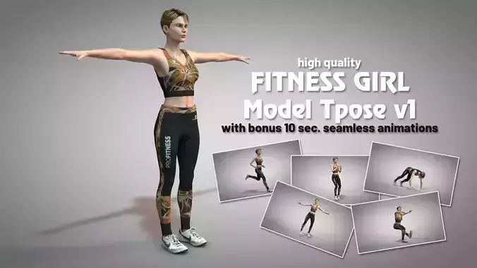 Fitness Girl T-Pose v1 3D model