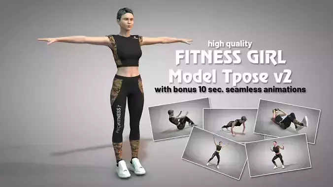 Fitness Girl T-Pose v2 3D model