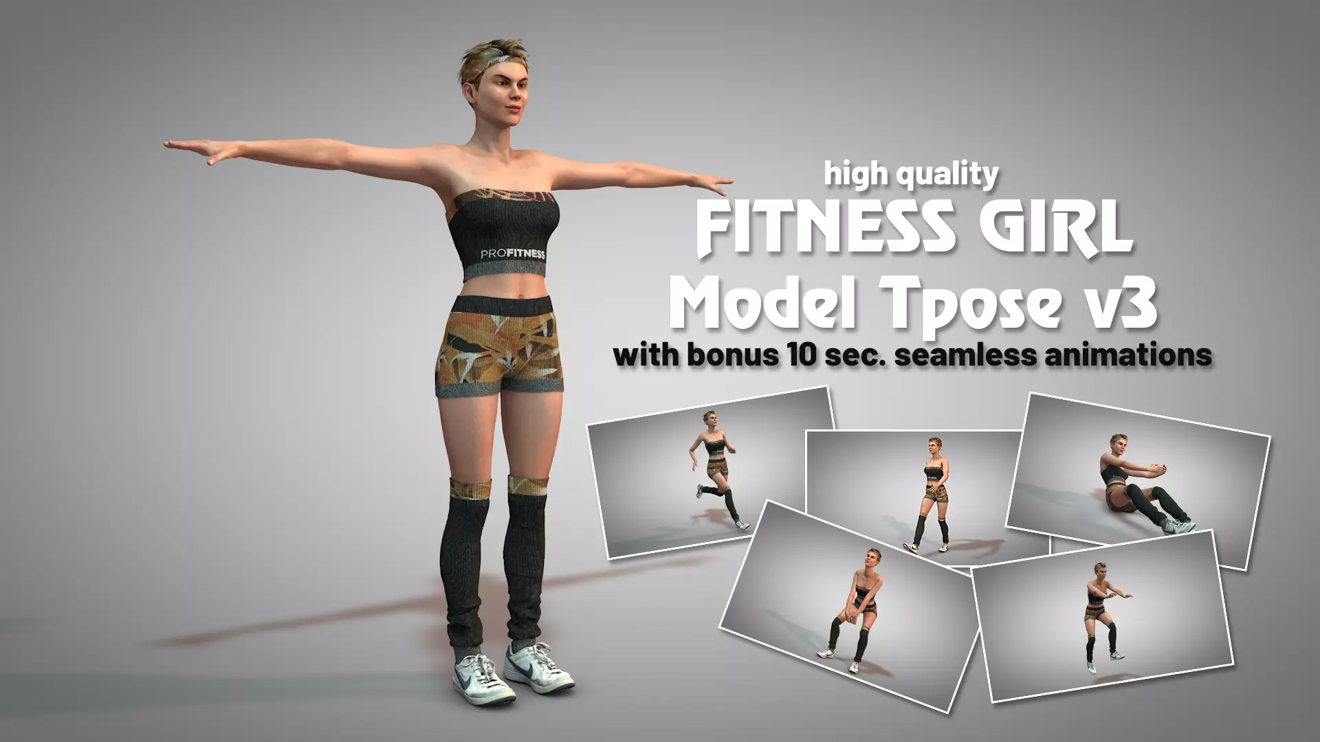 Fitness Girl T-Pose v3 3D model_0