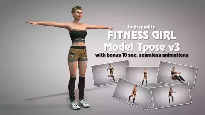 Fitness Girl T-Pose v3 3D model