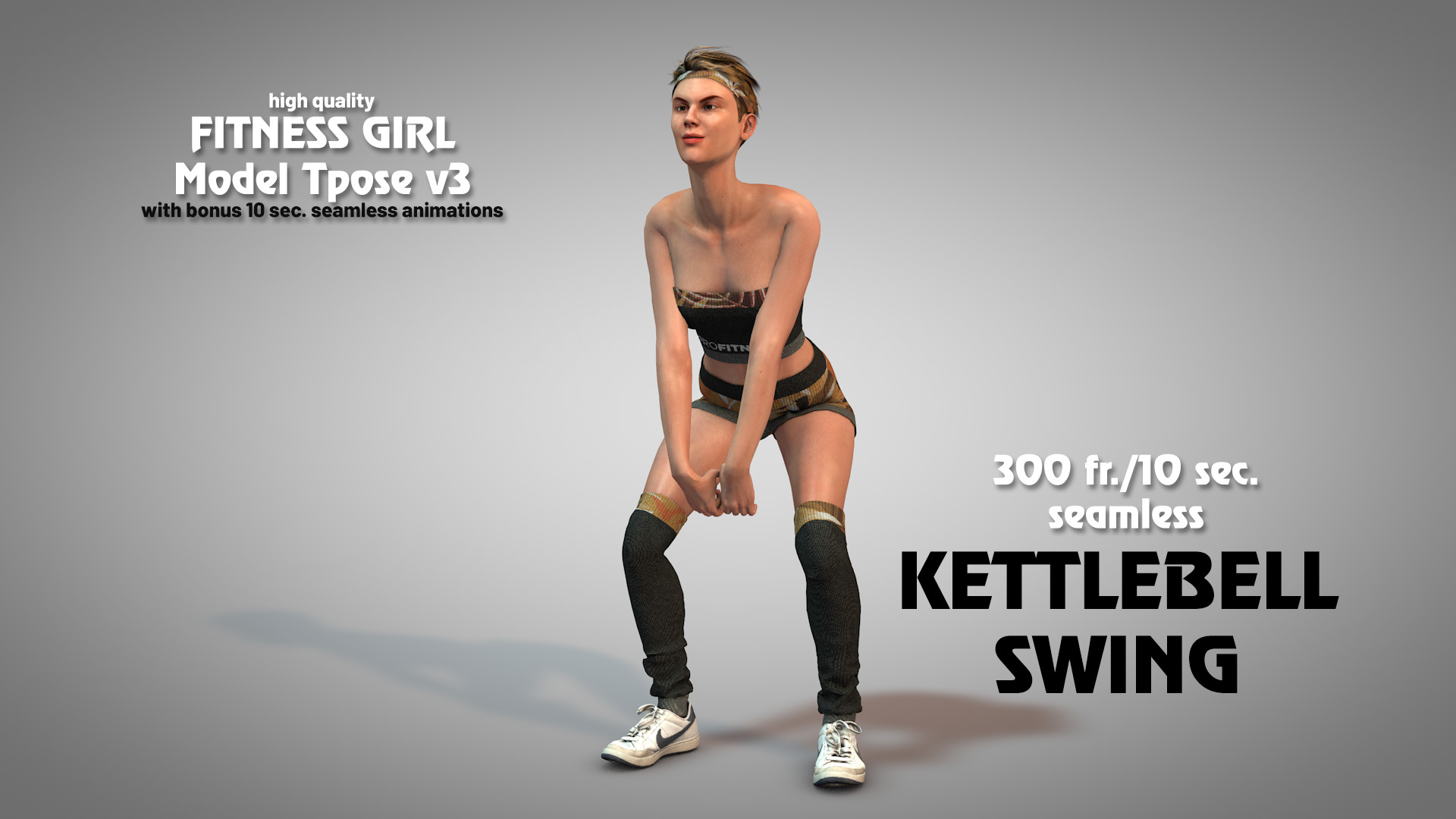 Fitness Girl T-Pose v3 3D model_9