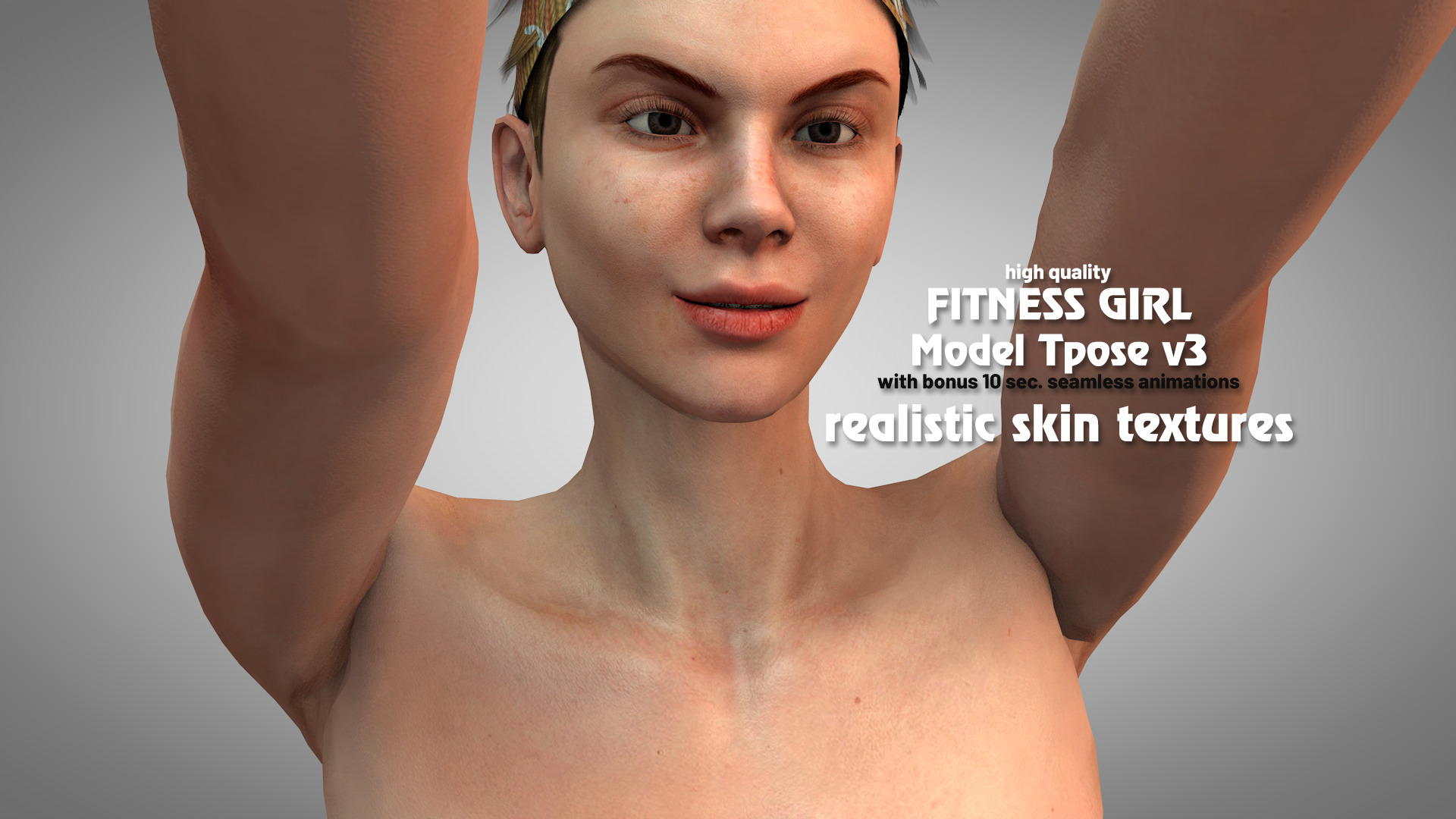 Fitness Girl T-Pose v3 3D model_2