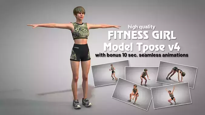 Fitness Girl T-Pose v4 3D model